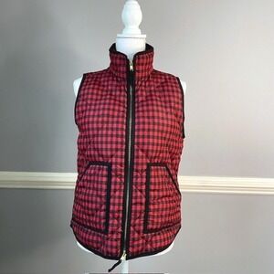 J. Crew Red Black Buffalo Plaid Quilted Puffer Vest Women's Small